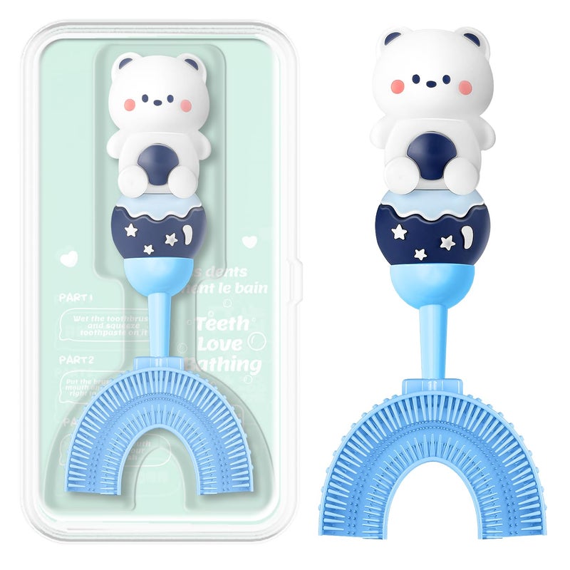 ZMRZ U-Shaped Toothbrush for Kids Ages 2-7ï¼ŒSoft Food-Grade Silicone for Sensitive Gumsï¼Œ360Â° Teeth Cleaning Designï¼ŒTraining & Travel-Friendly Toddler's Toothbrush (Blue, U Shaped)